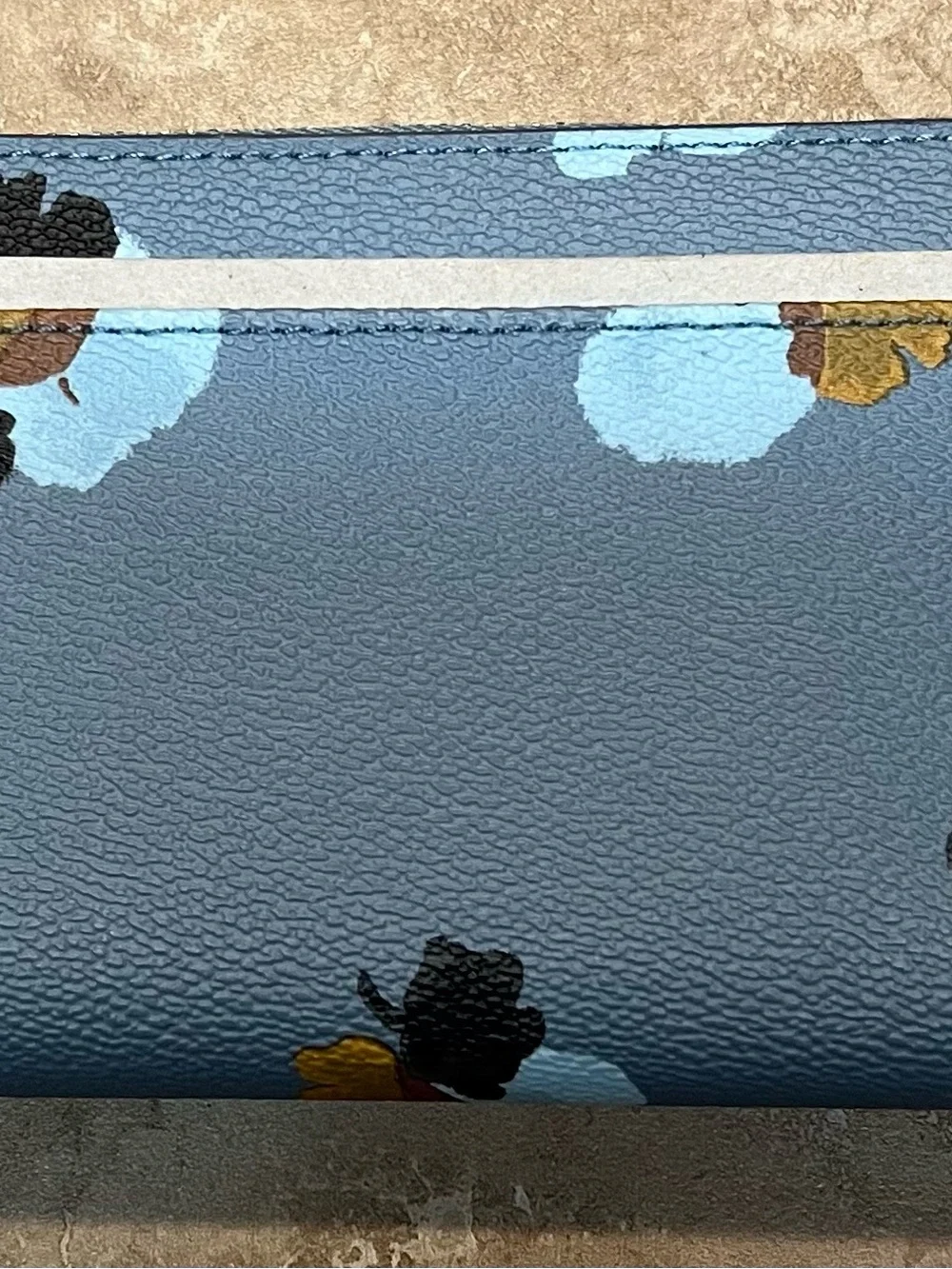 Coach Blue Floral Zip Card Holder with Gold Logo